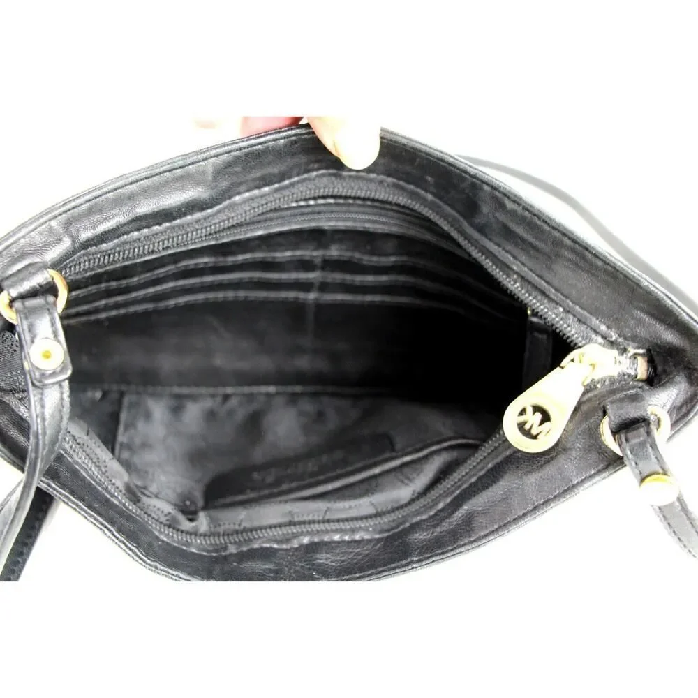 Michael Kors SOFT BLACK GENUINE LEATHER SMALL X-BODY SHOULDER BAG CLUTCH PURSE